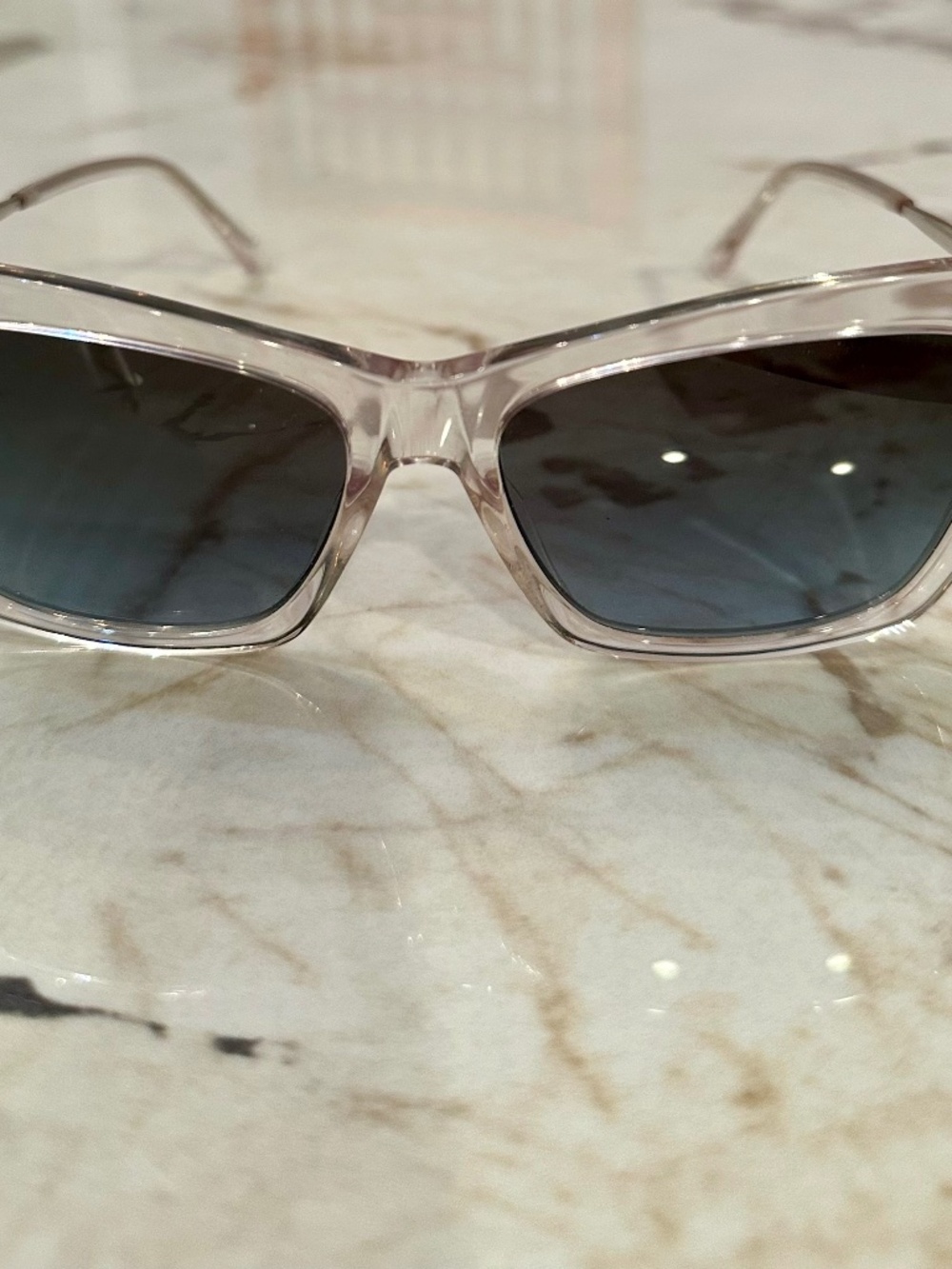 Jimmy Choo clear grey cat eye sunglasses with silver accents #catseye #luxury